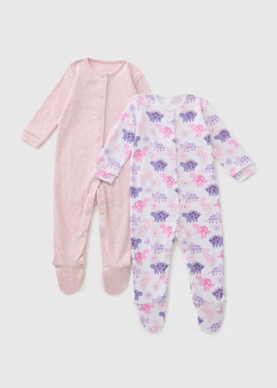 Baby 2 Pack Pink Dinosaur Sleepsuit (Newborn-23mths)