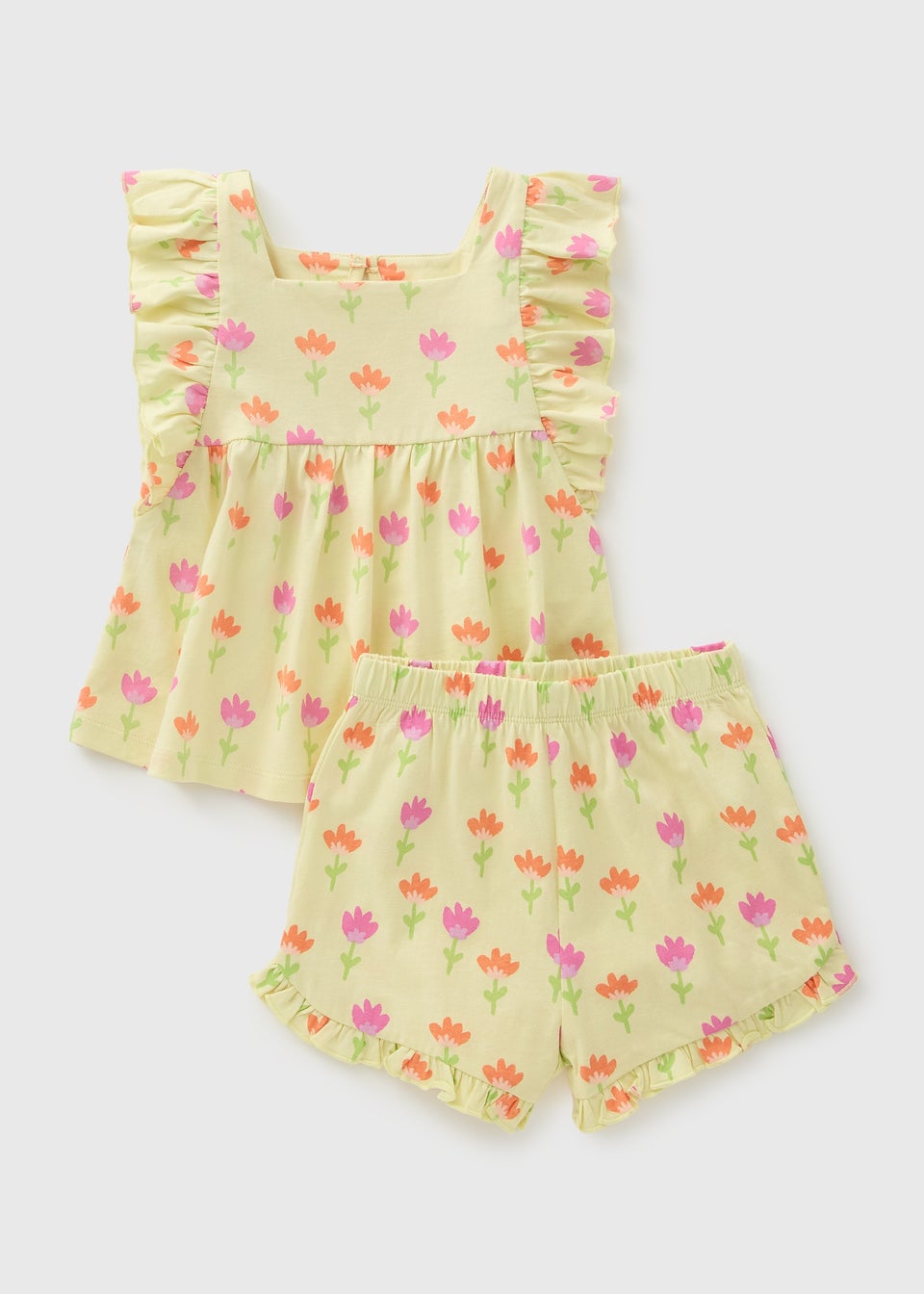 Girls Yellow Flower Frill Top & Shorts Set (1-7yrs)