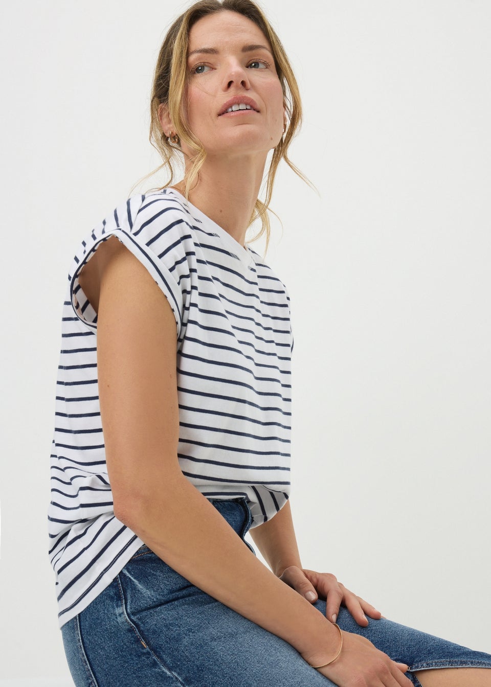 Navy Stripe Short Sleeve Top