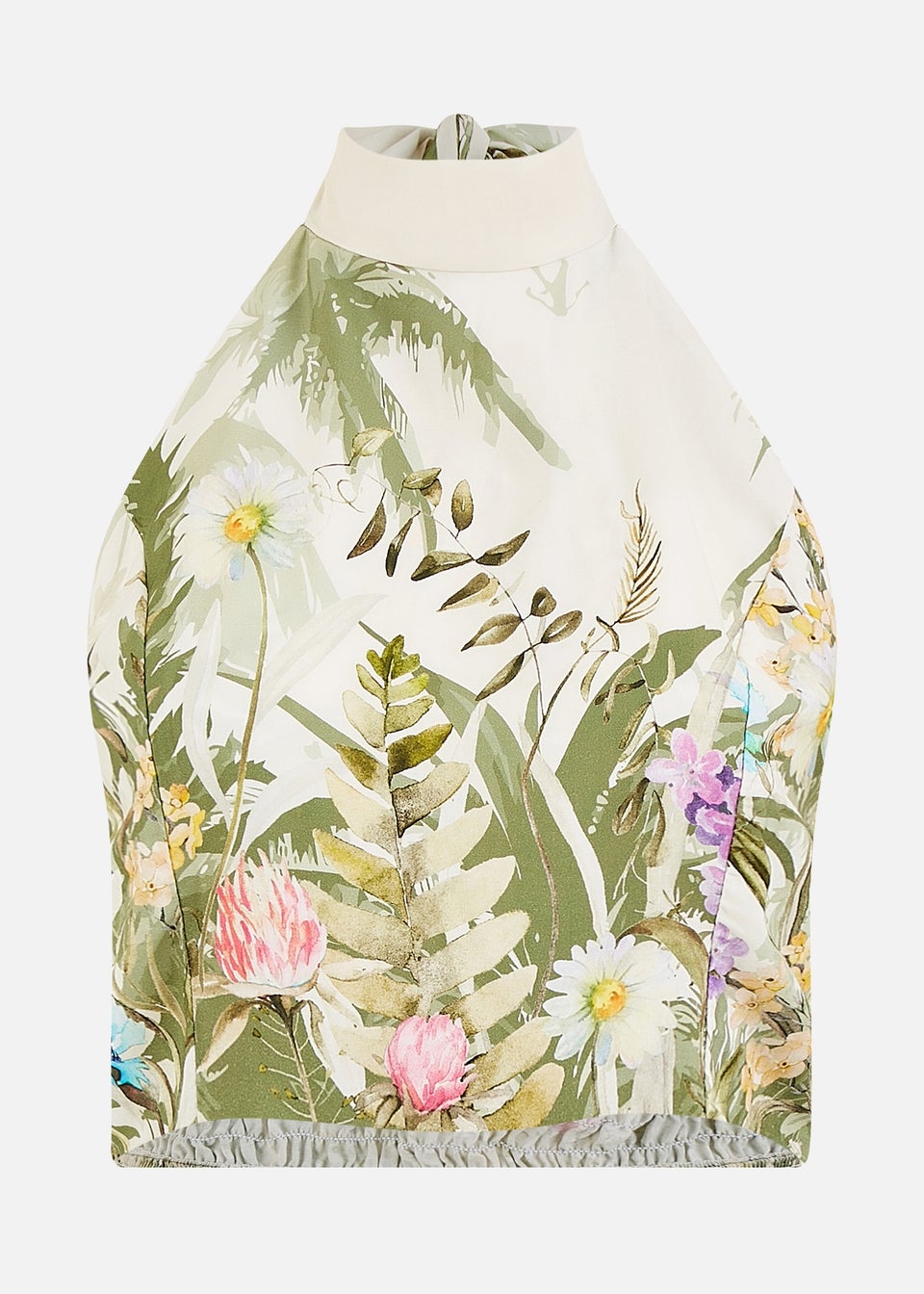Yumi White Palm Print Halter Neck Top